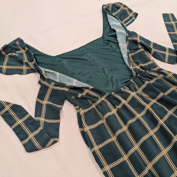 Trixxi Hunter Green Plaid Dress with Open Back - Women's sz M - Picture 8 of 11